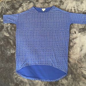 LuLaRoe Elegant Irma Tunic: Dark Blue with Silver Triangle Pattern (XXS)